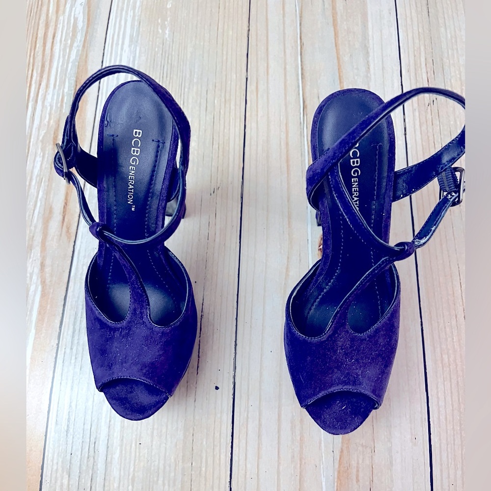BCBGeneration purple t strap heels